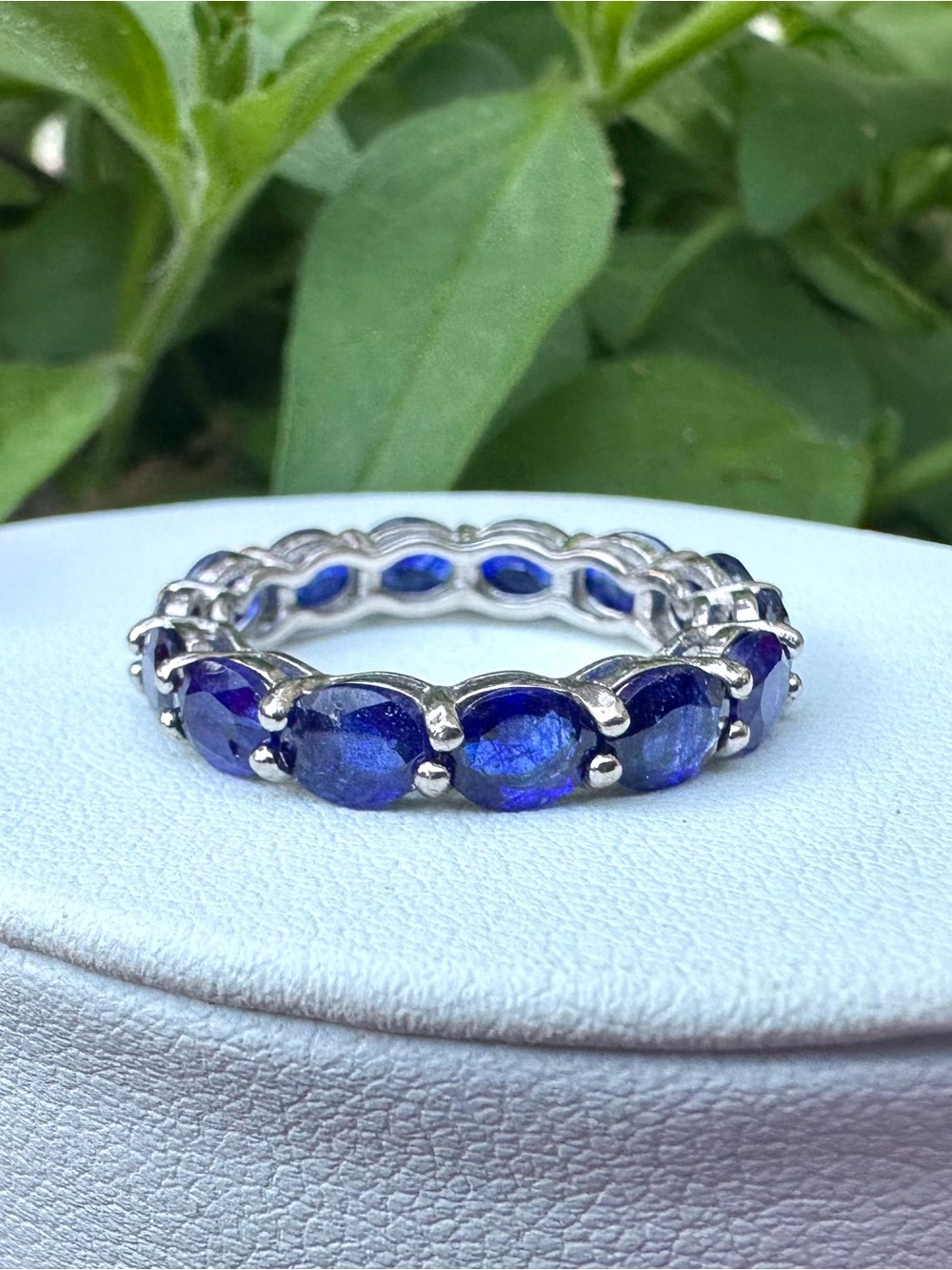Blue Sapphire Eternity Ring, Sterling Silver, Sz 7, BRAND NEW